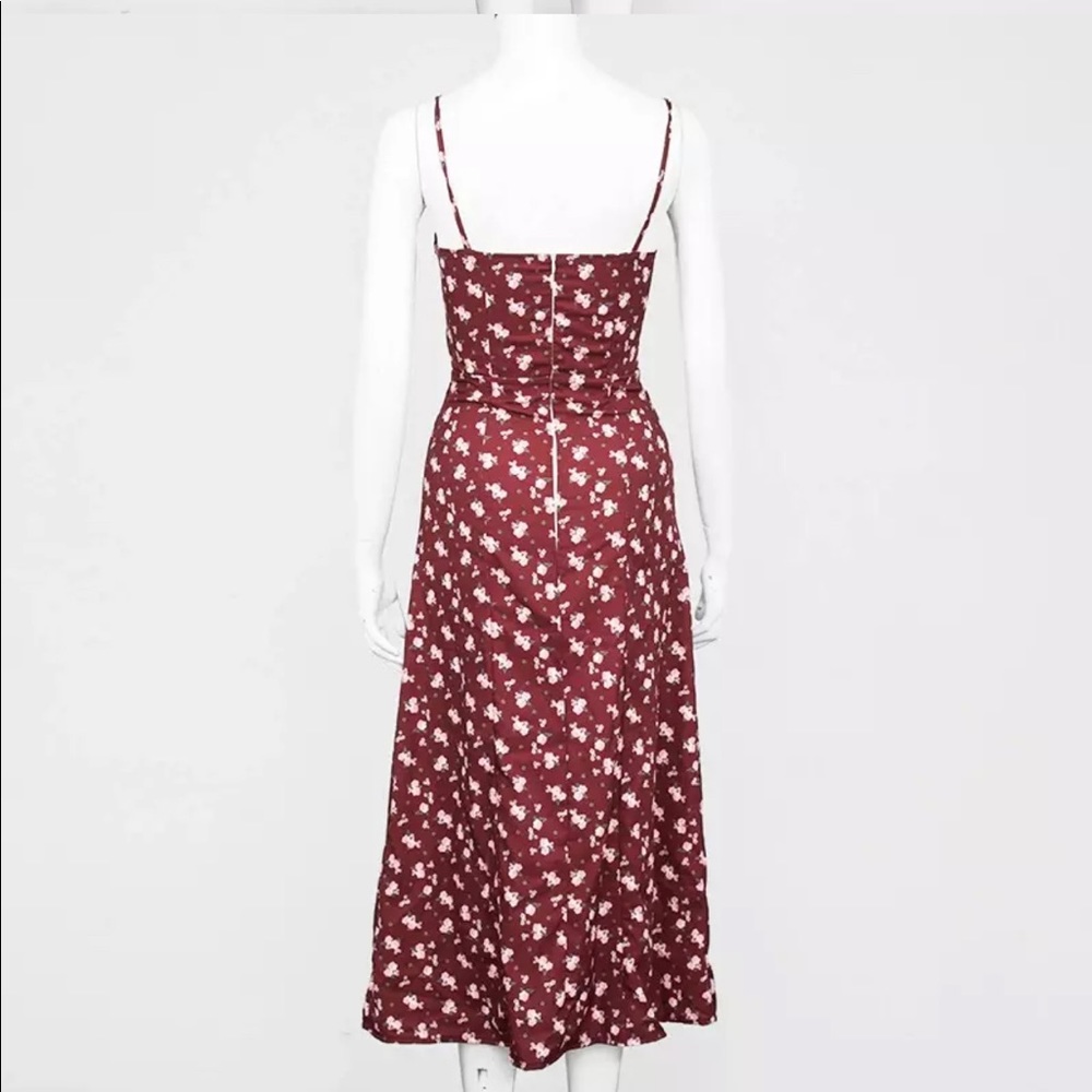 Red wine floral slit summer beach dress - Picture 8 of 15